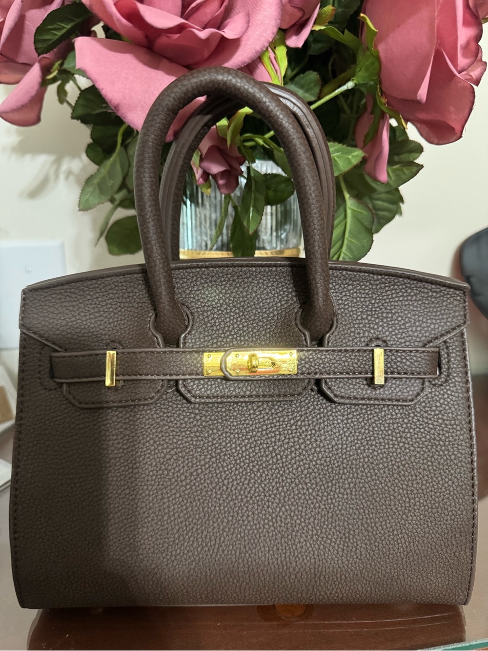 Classic Brown Leather Top-Handle Satchel Bag